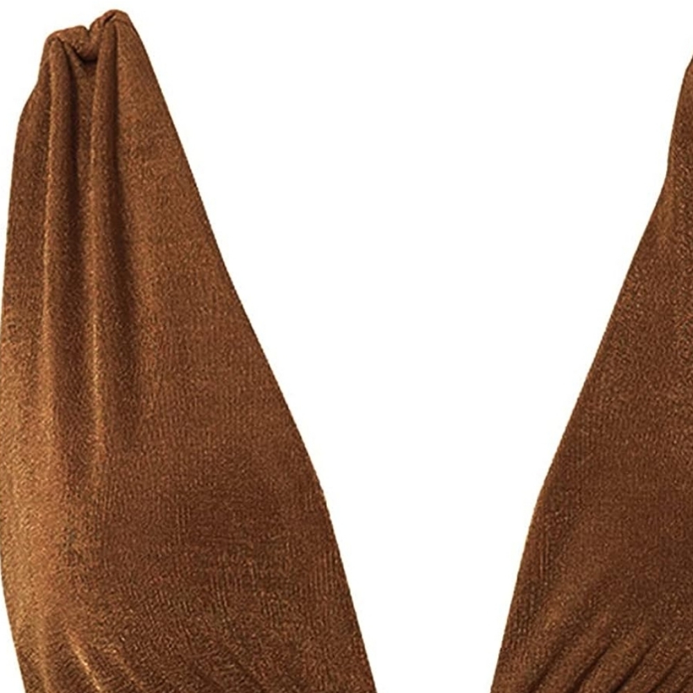 Women's Sexy Deep V-Neck Fitted Strap Crop Cami Tank Sleeveless Top | Bronze